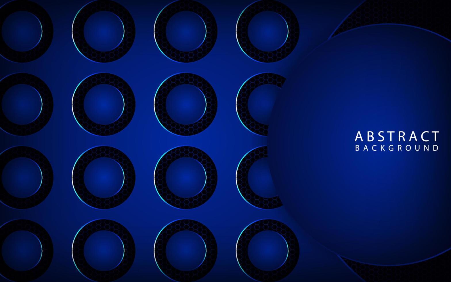 astratto sfondo geometrico 3d strato di sovrapposizione su spazio scuro con decorazione effetto cerchio in metallo blu. elemento modello moderno stile futuro per flyer, banner, copertina, brochure o landing page vettore