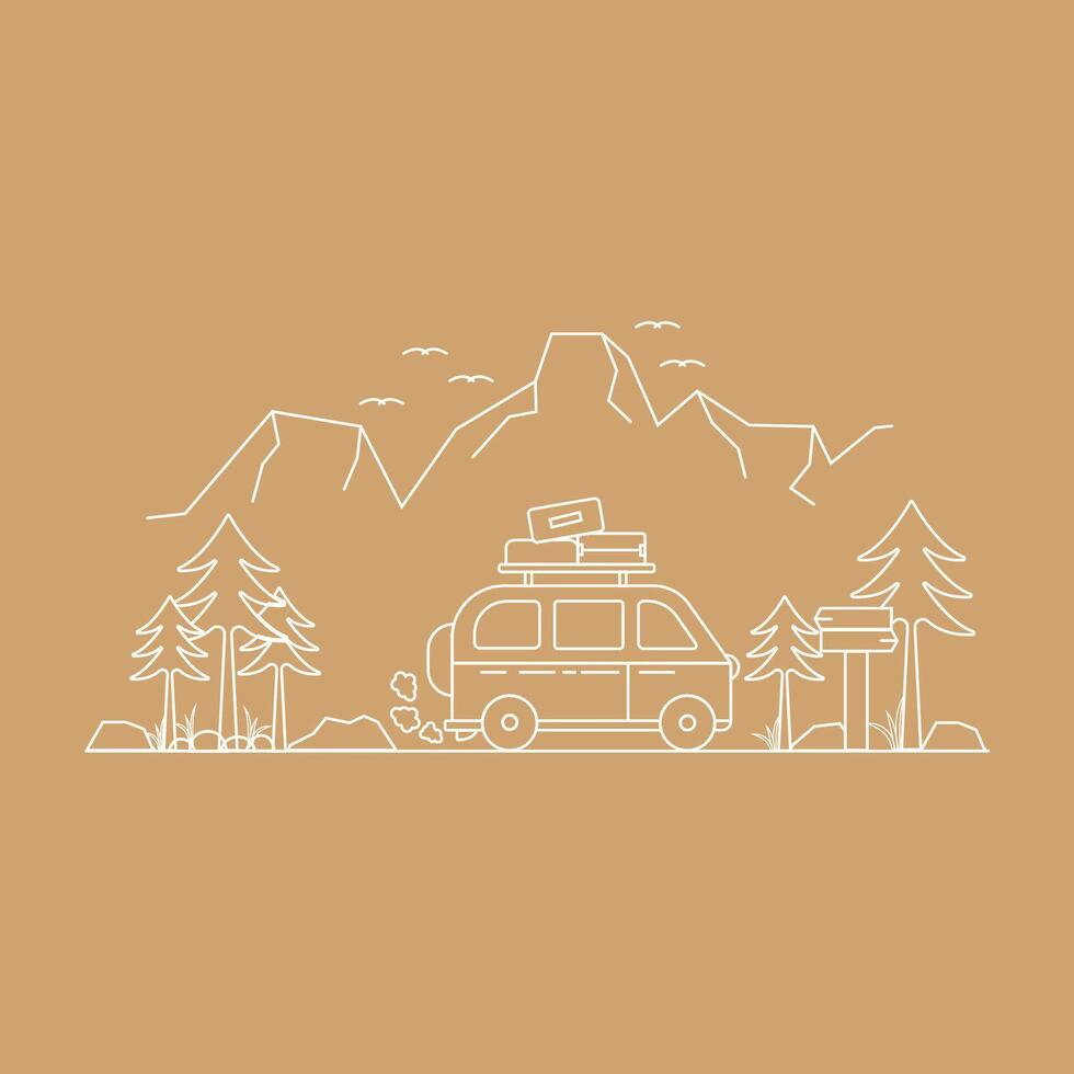 logo vettore camper strada per il montagna semplice concetto retrò Vintage ▾ etichetta e abbigliamento illustrazione