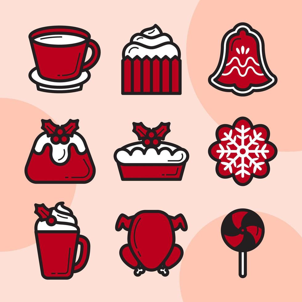 set di icone di cibo e dolci natalizi vettore