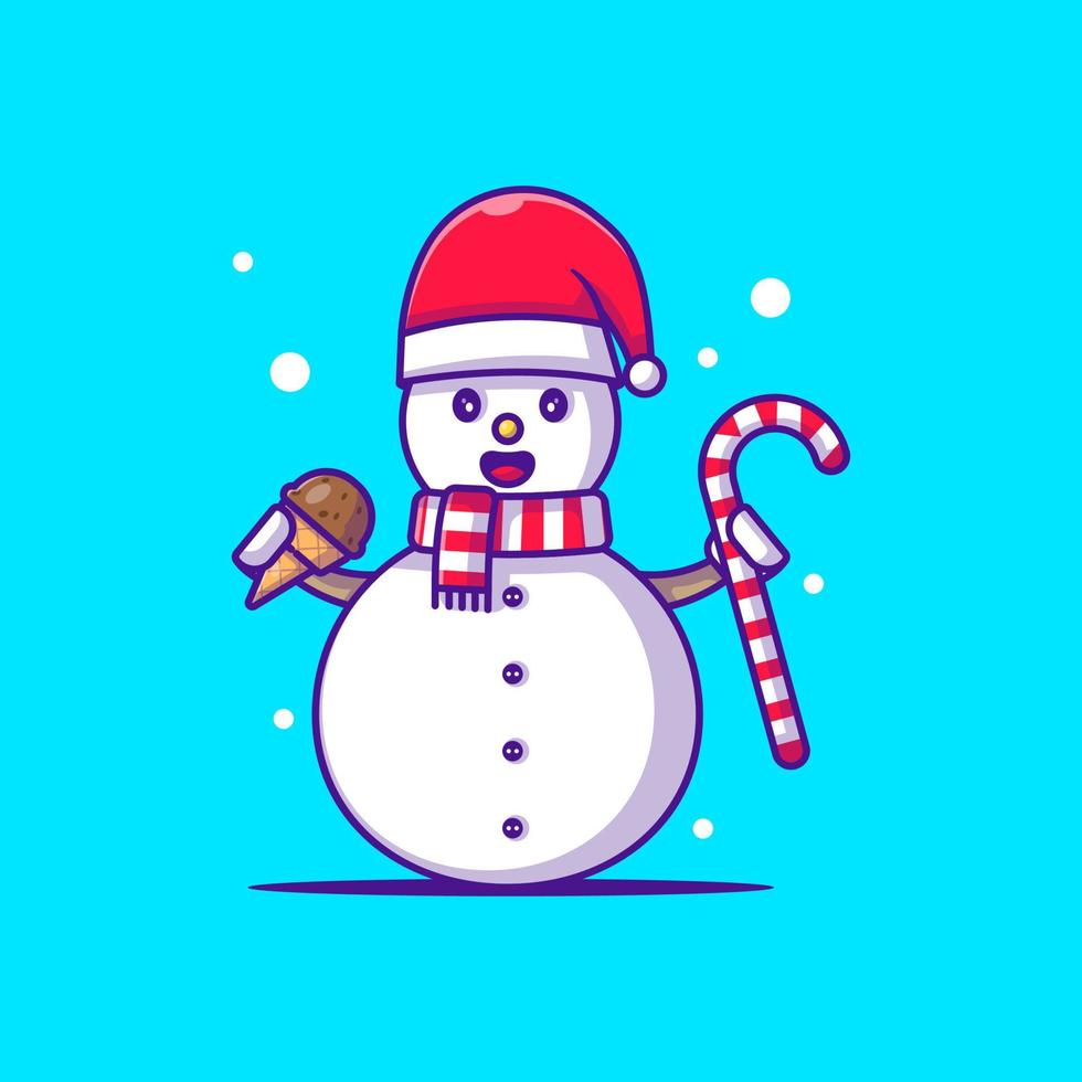 illustrazione del personaggio del pupazzo di neve con accessori natalizi. buon Natale vettore