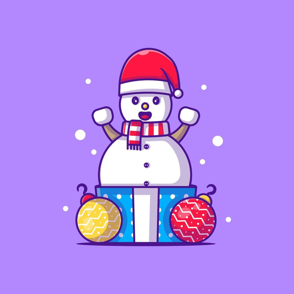 illustrazione del personaggio del pupazzo di neve con regalo di natale .buon natale vettore