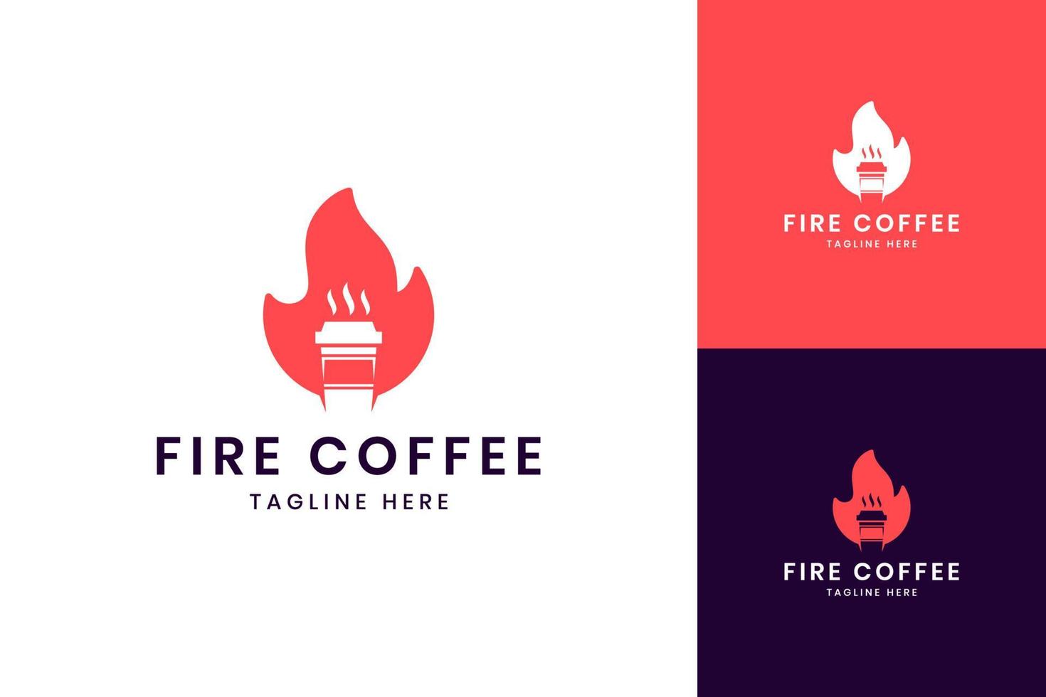 fuoco caffè spazio negativo logo design vettore