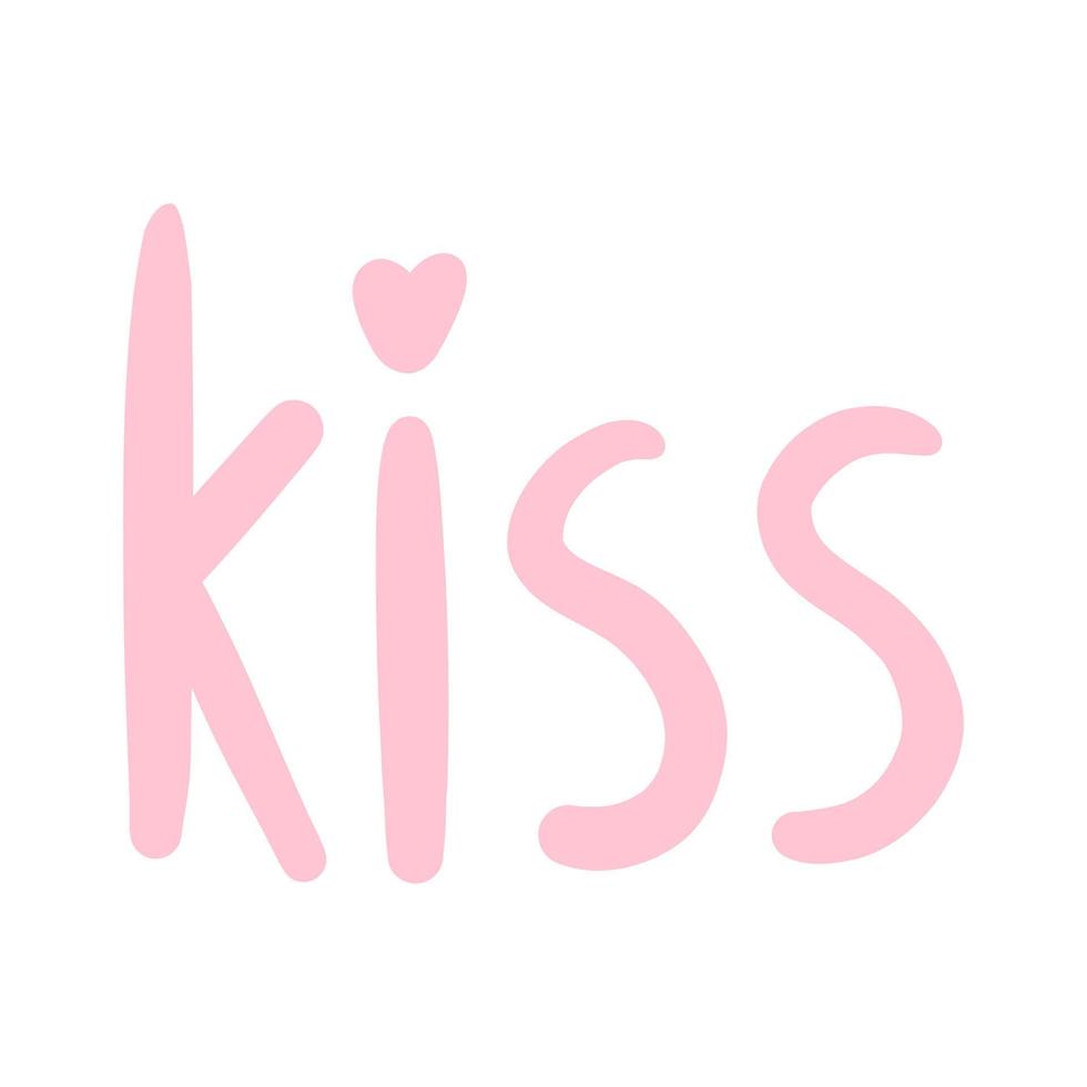 lettering bacio del testo, doodle disegnato a mano di vettore a colori. isolato su sfondo bianco