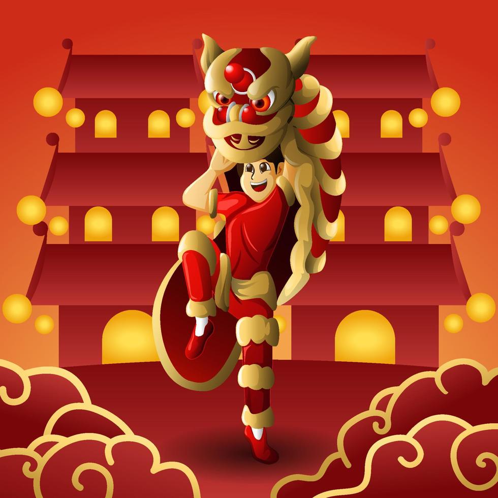danza del leone cinese nella celebrazione del capodanno vettore