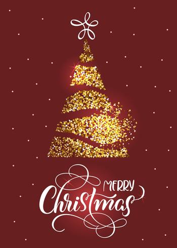 Il Buon Natale manda un sms a sul fondo rosso di festa con l&#39;albero di abete stilizzato e le stelle vettore