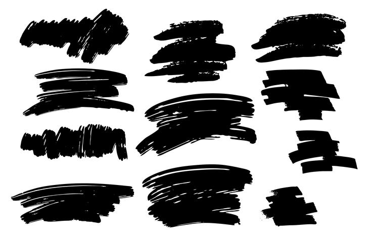 Set di pennellata nera e texture. Elemento dipinto a mano astratto di vettore di Grunge. Posto per il testo