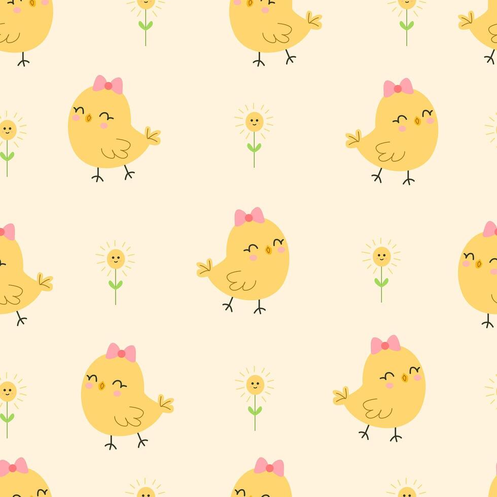 carino polli senza soluzione di continuità modello. figli di sfondo per Pasqua. giallo amore fiore sfondo vettore