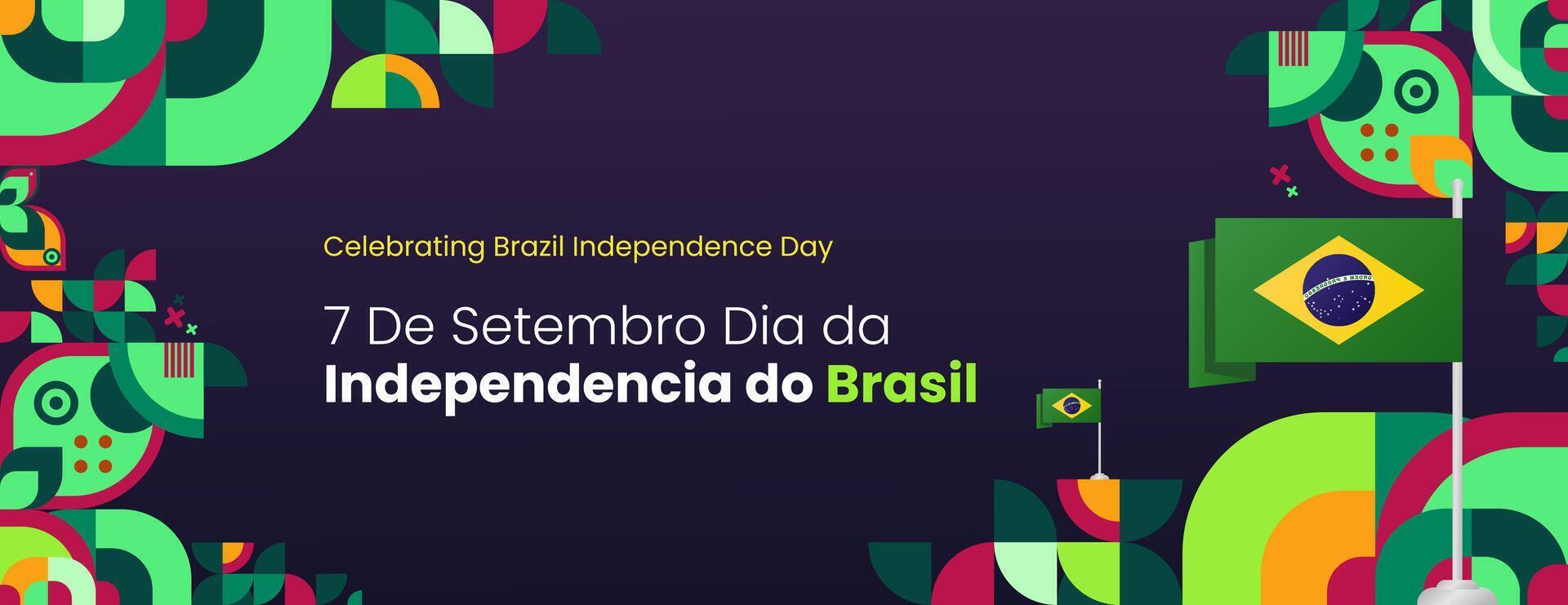 brasile indipendenza giorno bandiera nel moderno colorato geometrico stile. nazionale indipendenza giorno saluto carta con tipografia. orizzontale sfondo per nazionale vacanza celebrazione festa vettore