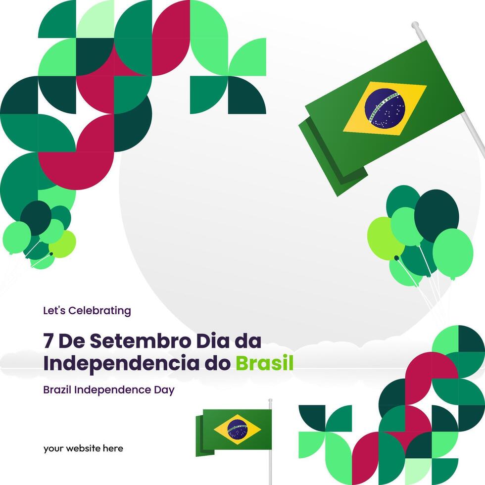 brasile indipendenza giorno bandiera nel colorato moderno geometrico stile. nazionale indipendenza giorno saluto carta piazza bandiera con tipografia. vettore illustrazione per nazionale vacanza celebrazione festa