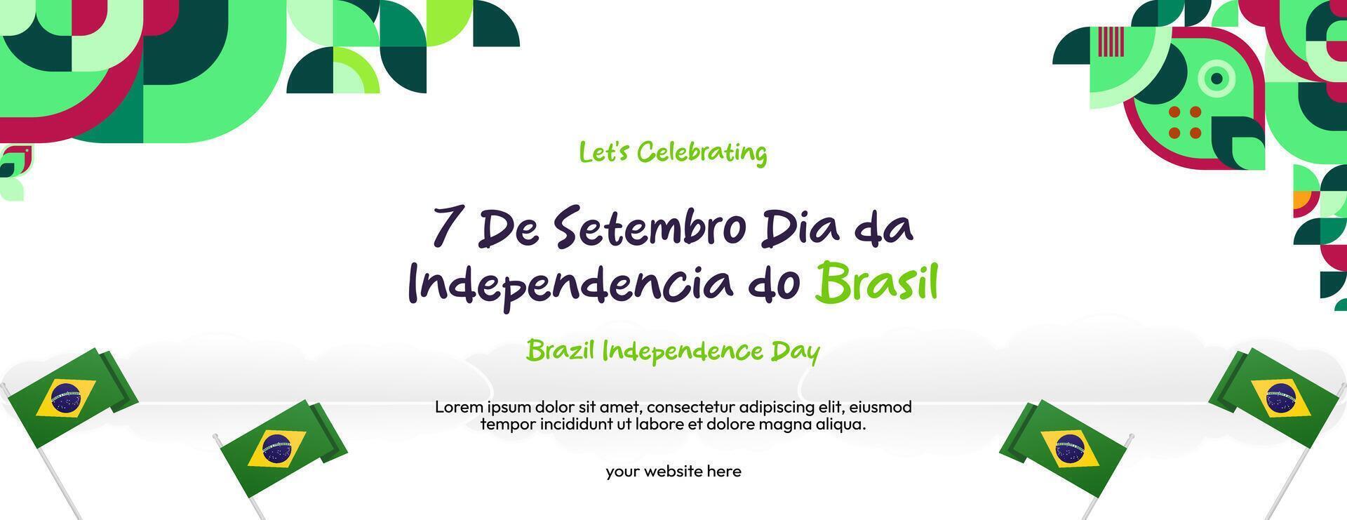 brasile indipendenza giorno bandiera nel moderno colorato geometrico stile. nazionale indipendenza giorno saluto carta con tipografia. orizzontale sfondo per nazionale vacanza celebrazione festa vettore