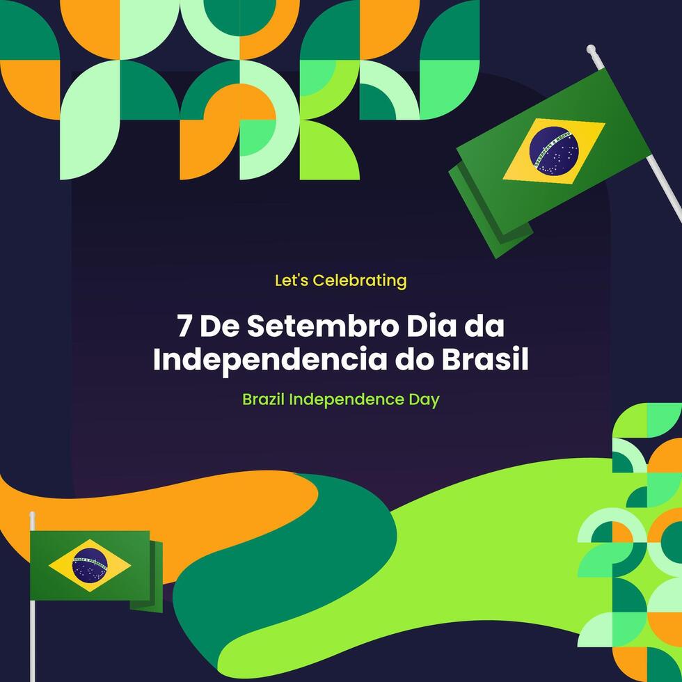brasile indipendenza giorno bandiera nel colorato moderno geometrico stile. nazionale indipendenza giorno saluto carta piazza bandiera con tipografia. vettore illustrazione per nazionale vacanza celebrazione festa