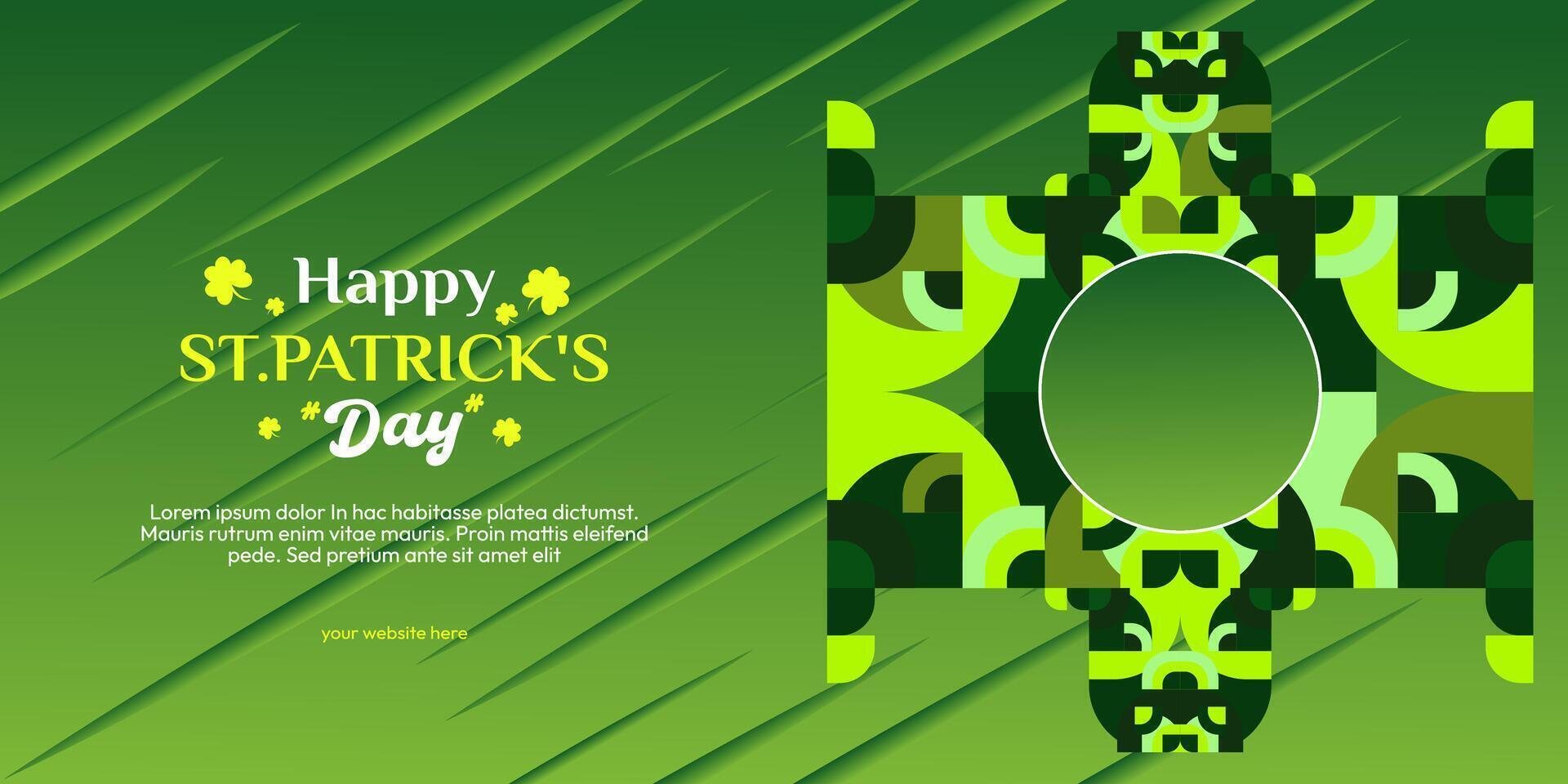 contento st Patrick giorno bandiera nel moderno geometrico stile. grande per saluto copertine, sociale manifesti e st Patrick giorno celebrazione festa inviti con testo. vettore illustrazione