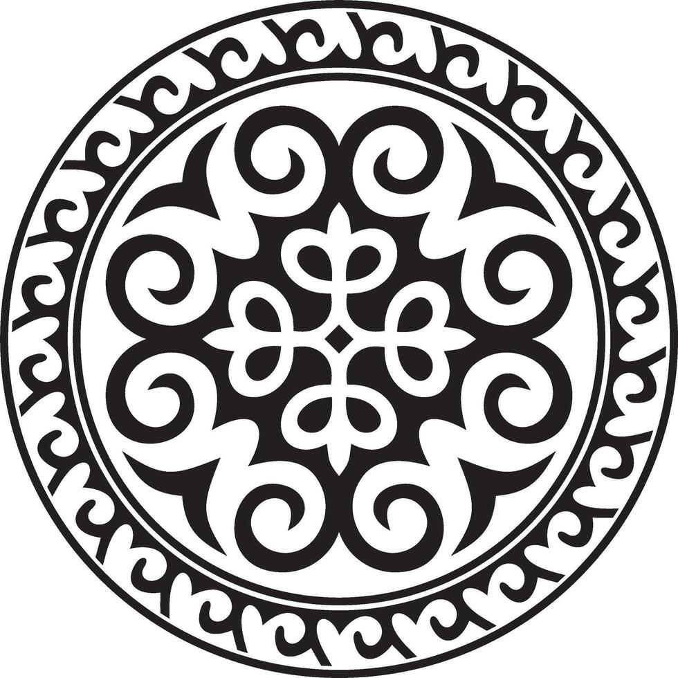 vettore nero monocromatico il giro kazakh nazionale ornamento. etnico modello di il popoli di il grande steppa, .mongoli, kirghiso, calmucchi, buriati. cerchio, telaio confine