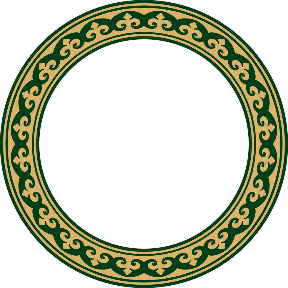 vettore oro e verde kazakh nazionale il giro modello, telaio. etnico ornamento di il nomade popoli di Asia, il grande steppa, kazaki, chirghiso, calmucchi, mongoli, buriati, turkmeni