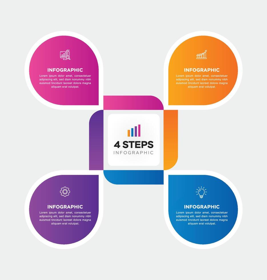 Infografica modello design con 4 opzioni o passaggi attività commerciale dati visualizzazione modello design. può essere Usato per processi diagramma, presentazioni, flusso di lavoro disposizione, striscione, flusso grafico, Informazioni grafico. vettore