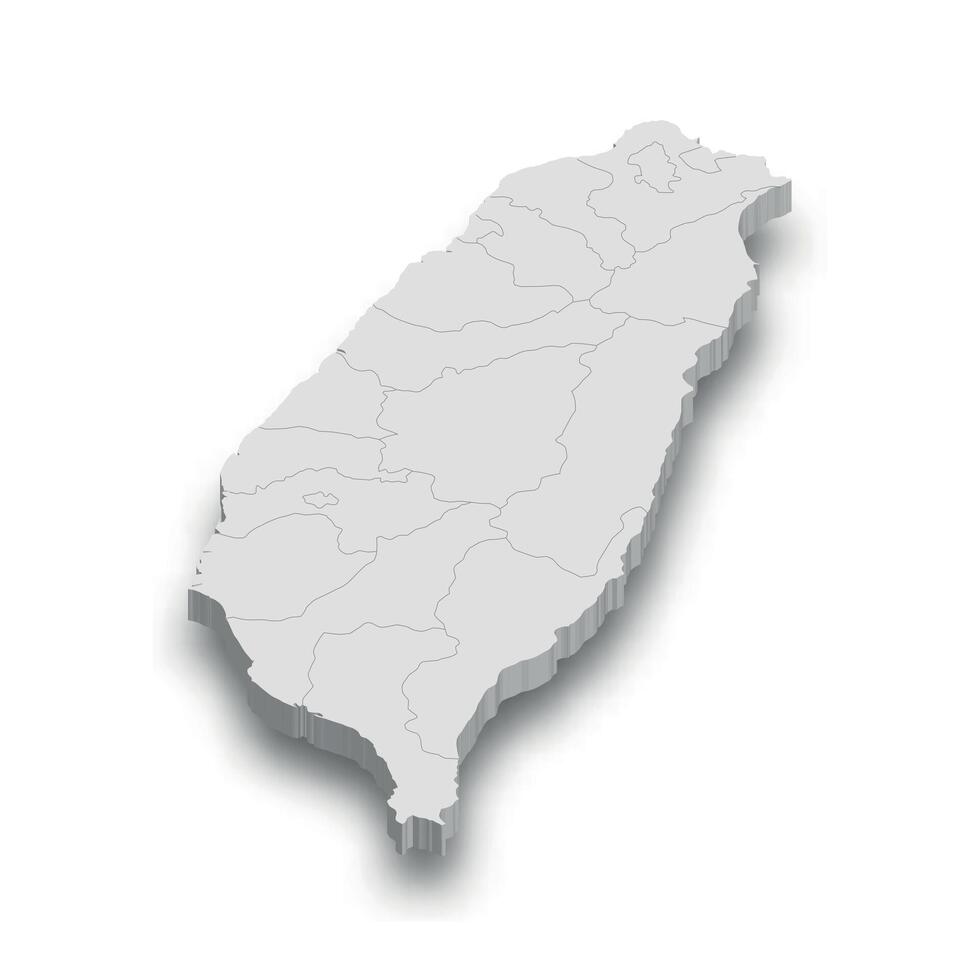 3d Taiwan bianca carta geografica con regioni isolato vettore