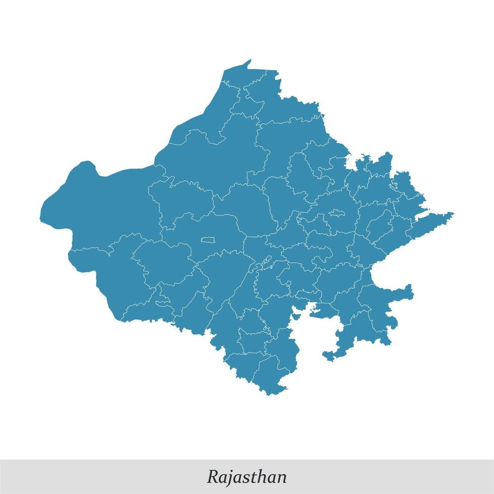 carta geografica di Rajasthan è un' stato di India con quartieri vettore