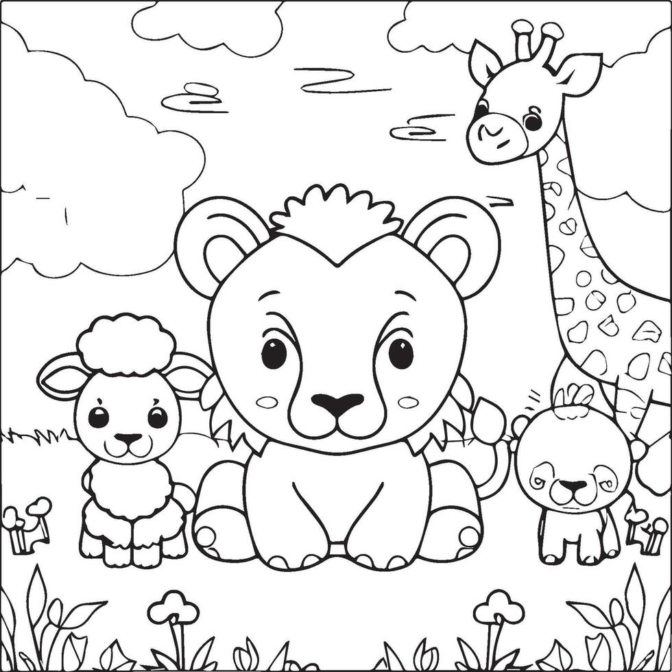 carino bambino animali colorazione pagine. carino bambino animali schema vettore