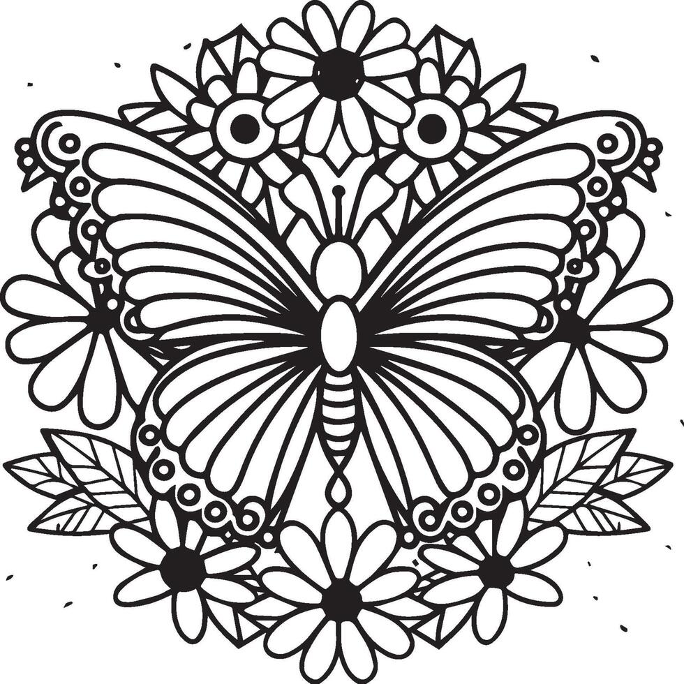 farfalle e fiori colorazione pagine per colorazione libro vettore