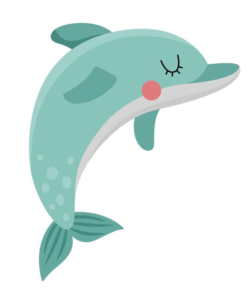vettore blu delfino icona. sotto il mare illustrazione con carino divertente pesce. oceano animale clipart. cartone animato subacqueo o marino clip arte per bambini isolato su bianca sfondo