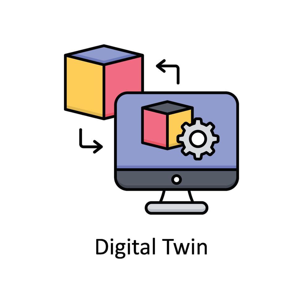 digitale gemello vettore pieno schema icona design illustrazione. produzione unità simbolo su bianca sfondo eps 10 file
