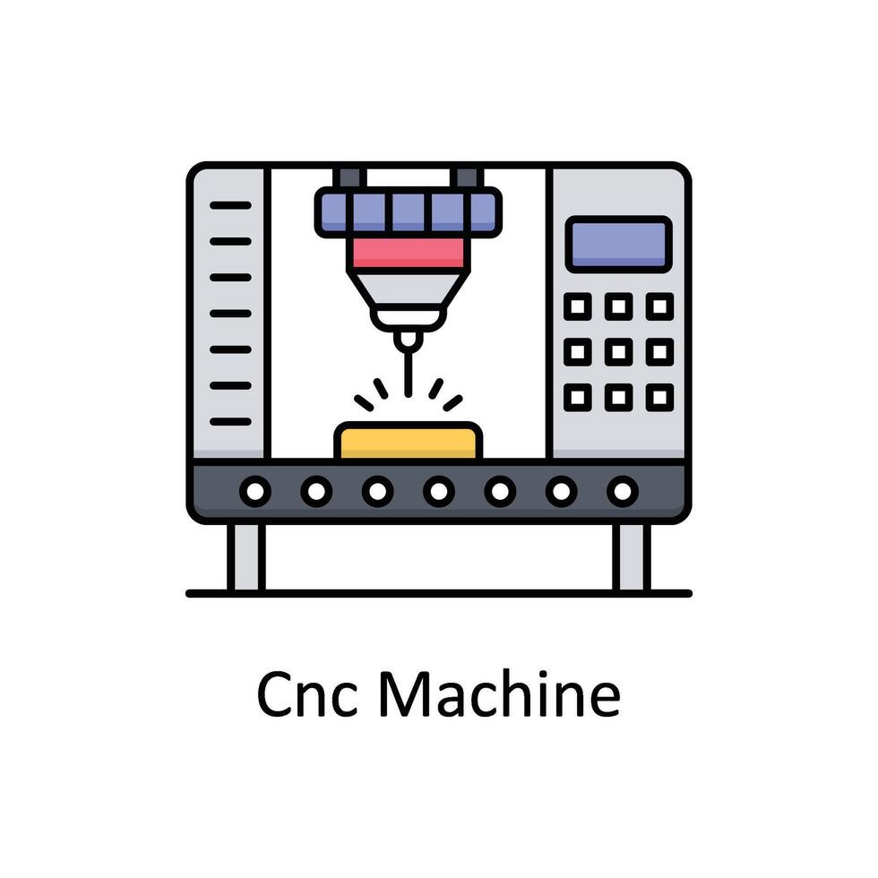 cnc macchina vettore pieno schema icona design illustrazione. produzione unità simbolo su bianca sfondo eps 10 file