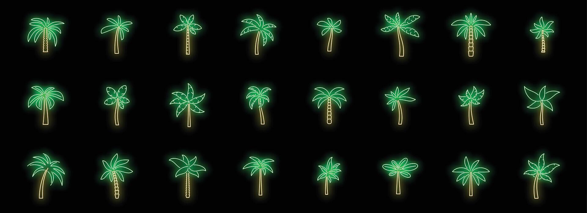 icone della palma impostate vettore neon