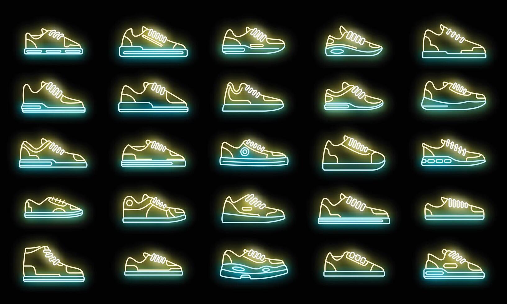 le icone delle scarpe da ginnastica impostano il neon di vettore