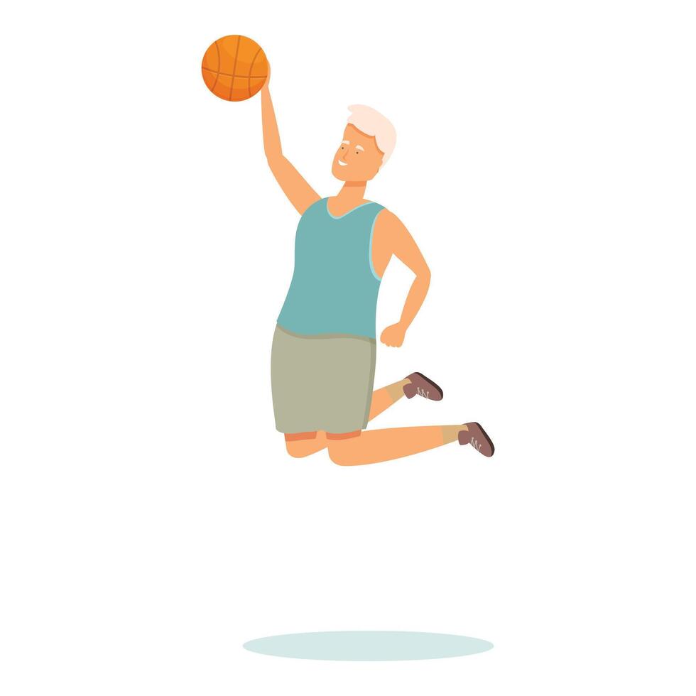 anziano uomo pallacanestro saltare icona cartone animato vettore. strada allenarsi vettore