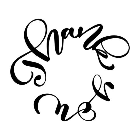 Grazie testo scritto a mano in un cerchio. Disegnata a mano lettering calligrafia Per la tua carta. Illustrazione vettoriale