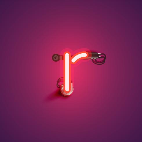 Carattere al neon realistico rosso con fili e console da un fontset, illustrazione vettoriale