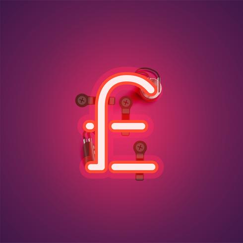 Carattere al neon realistico rosso con fili e console da un fontset, illustrazione vettoriale