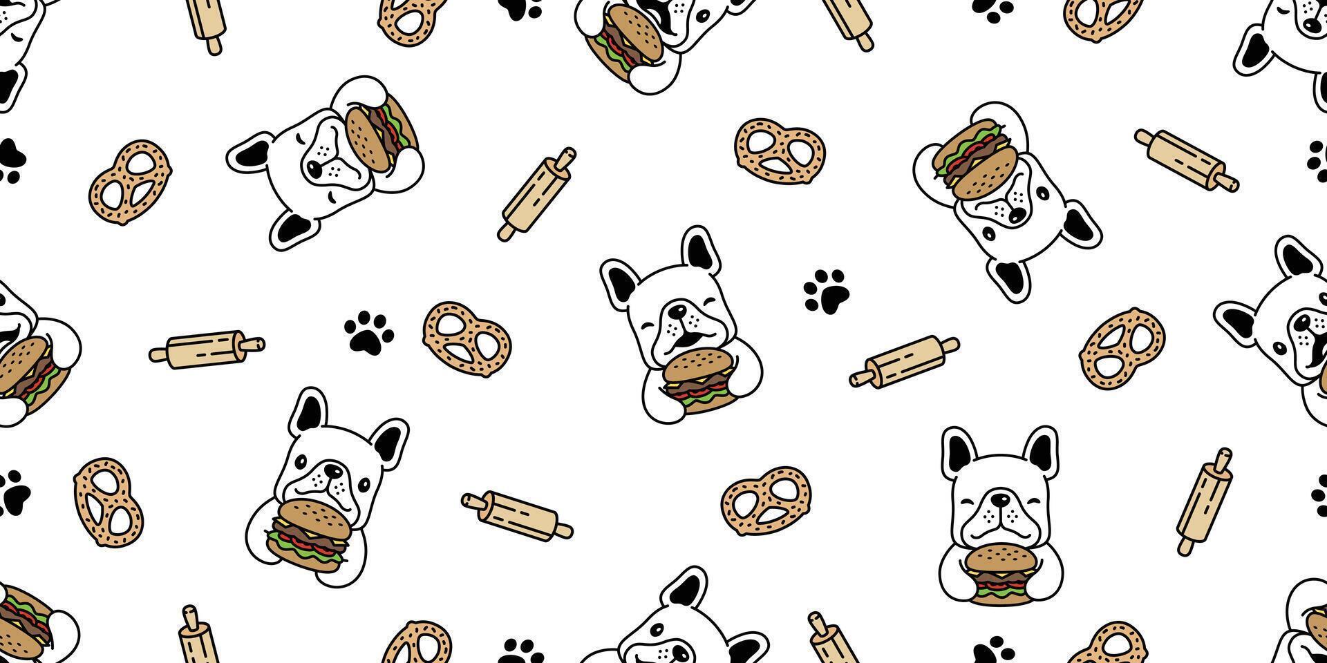 cane senza soluzione di continuità modello francese bulldog vettore Hamburger salatino forno al forno cibo cucciolo animale domestico ripetere sfondo piastrella sfondo sciarpa isolato cartone animato scarabocchio illustrazione design