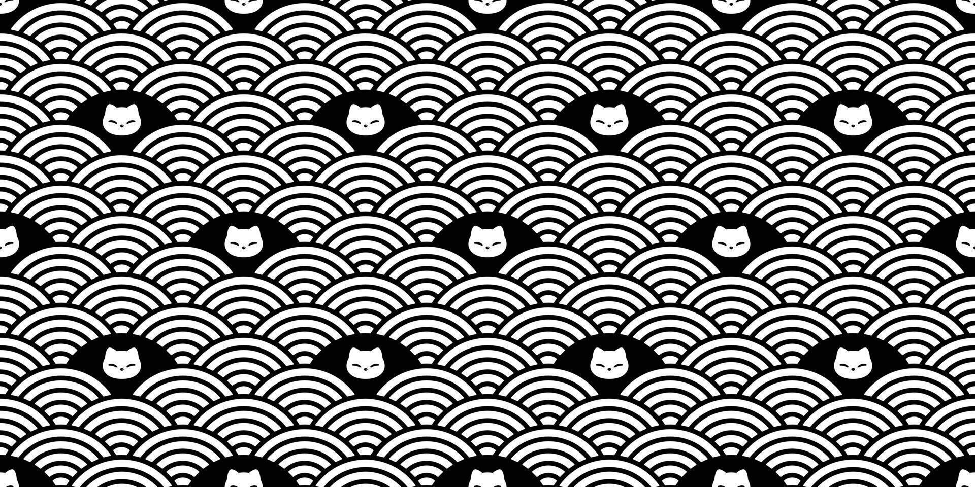 gatto senza soluzione di continuità modello gattino calicò vettore Giappone onda animale domestico viso testa sciarpa isolato ripetere sfondo cartone animato animale piastrella sfondo illustrazione scarabocchio design