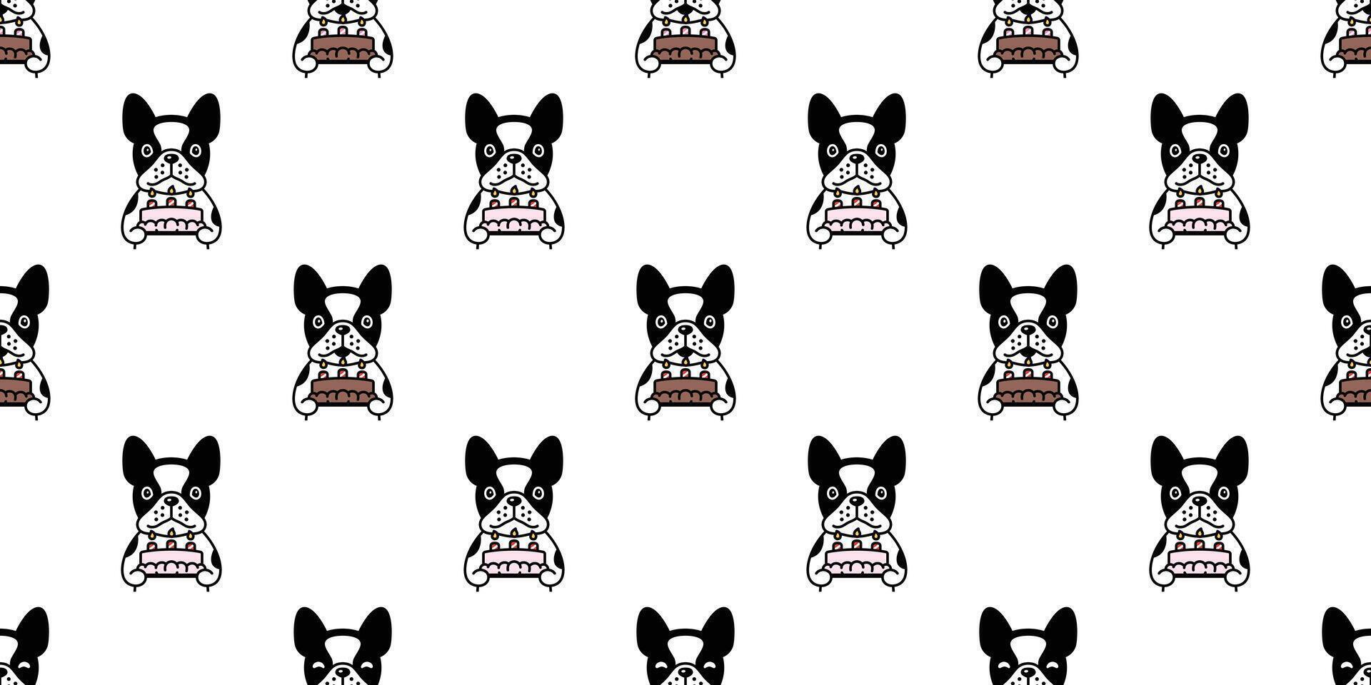 cane senza soluzione di continuità modello francese bulldog vettore compleanno torta animale domestico cucciolo animale sciarpa isolato ripetere sfondo piastrella sfondo cartone animato illustrazione scarabocchio design