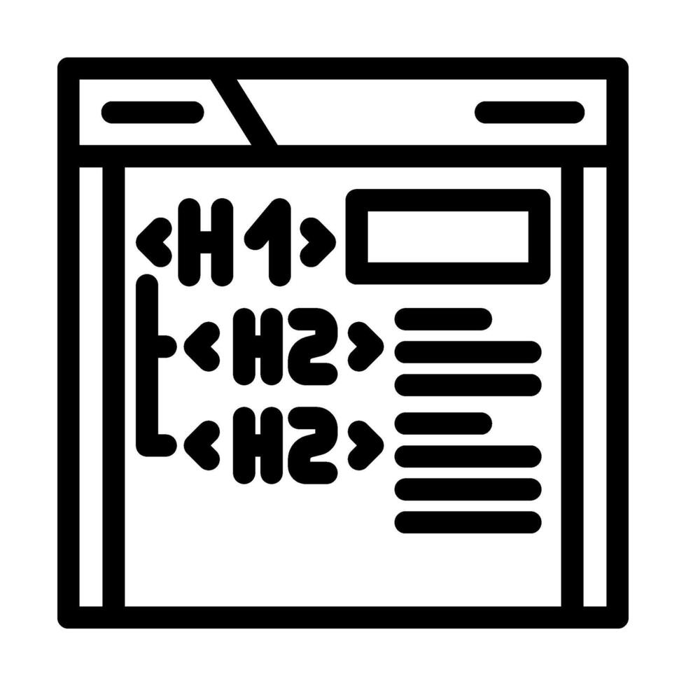 intestazione tag h1 h2 SEO linea icona vettore illustrazione