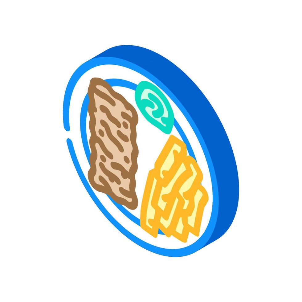 pesce e patatine fritte mare cucina isometrico icona vettore illustrazione