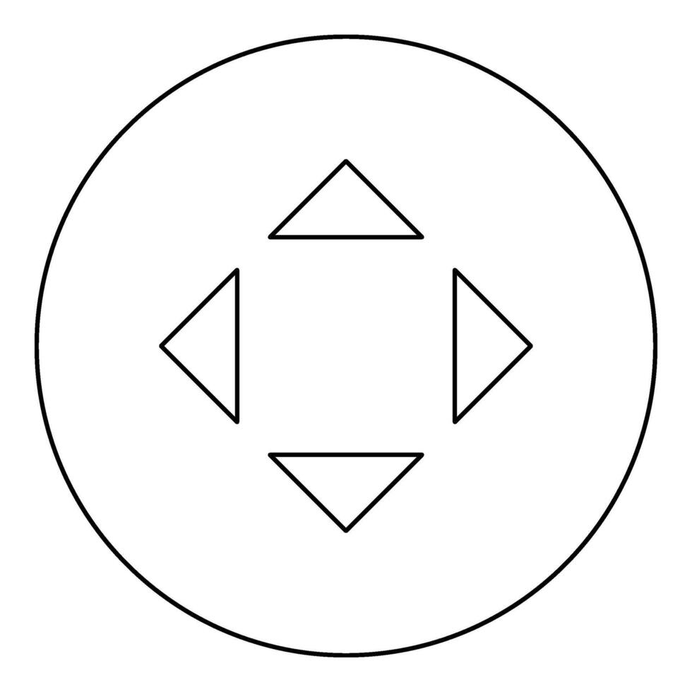 quattro frecce puntamento a partire dal il centro simbolo Posizione icona nel cerchio il giro nero colore vettore illustrazione Immagine schema contorno linea magro stile