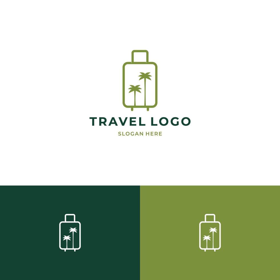 valigia con palma logo, viaggio concetto vettore