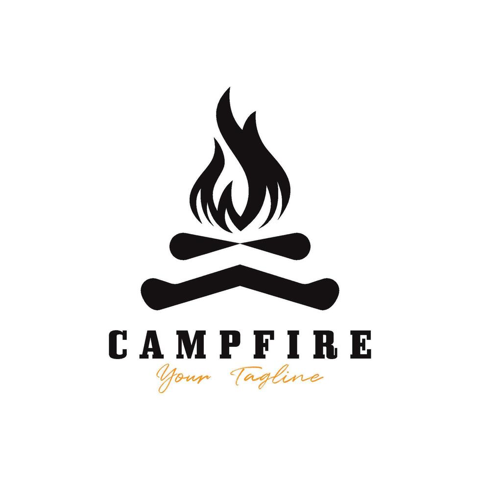 Vintage ▾ fuoco di bivacco logo disegno, campeggio vettore. logo per campeggio , avventura natura , fuoco di bivacco e natura selvaggia vettore