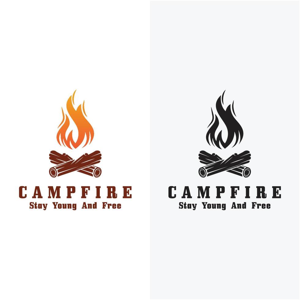 Vintage ▾ fuoco di bivacco logo disegno, campeggio vettore. logo per campeggio , avventura natura , fuoco di bivacco e natura selvaggia vettore