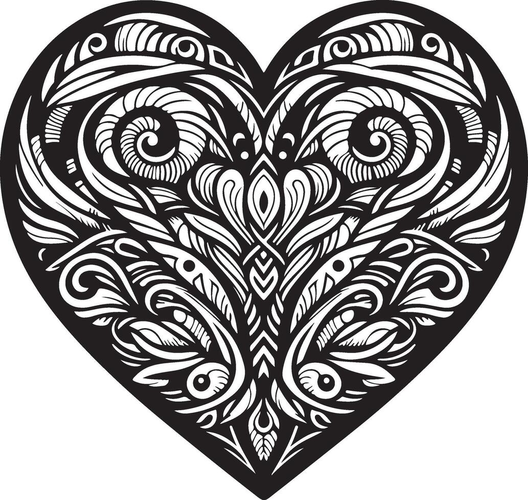 nero e bianca stilizzato cuore vettore illustrazione
