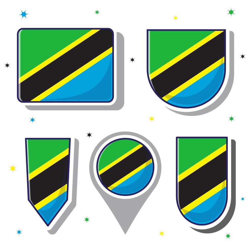 piatto cartone animato vettore illustrazione di Tanzania nazionale bandiera con molti forme dentro