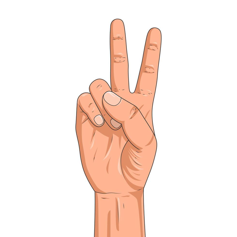 mano con Due dita su nel il pace simbolo. isolato su un' bianca sfondo. cartello di pace. vettore illustrazione