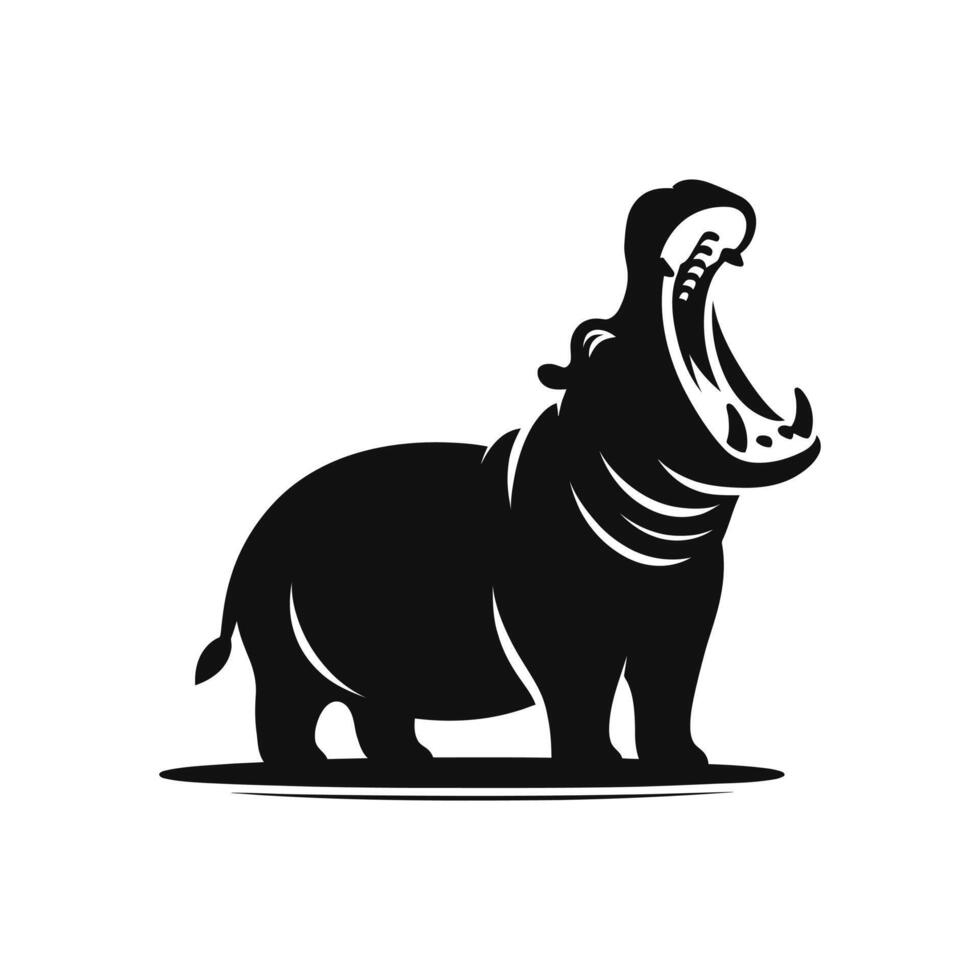 maestoso mammifero africano ippopotamo ruggente silhouette vettore illustrazione