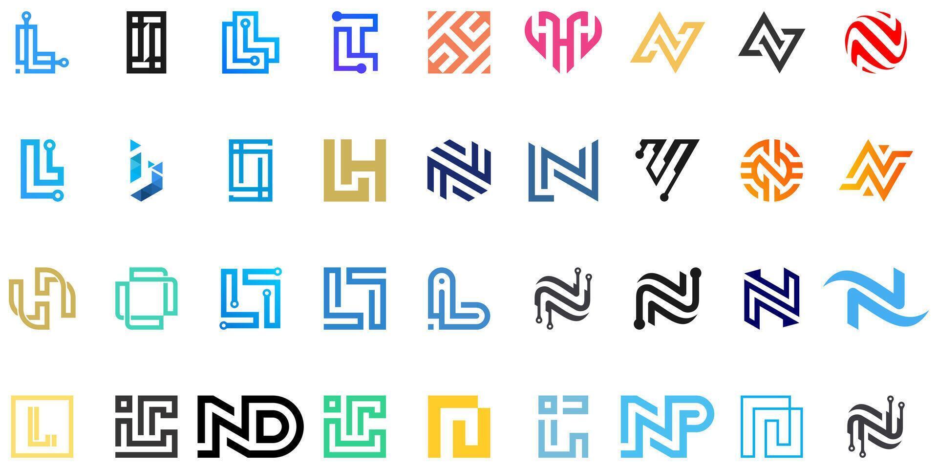 impostato di alfabeto lettera monogramma loghi per digitale, tecnologia e finanziario aziende vettore