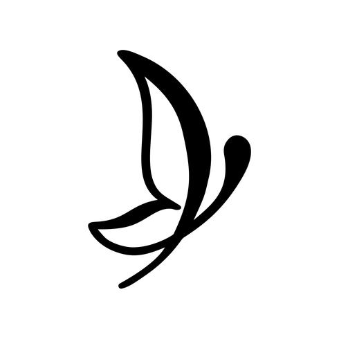 Logo di calligrafia disegnato a mano di farfalla. Concetto cosmetico di bellezza Elemento di vettore di ecologia Progettazione dell&#39;icona di eco dell&#39;illustrazione per nozze e festa, cartolina d&#39;auguri
