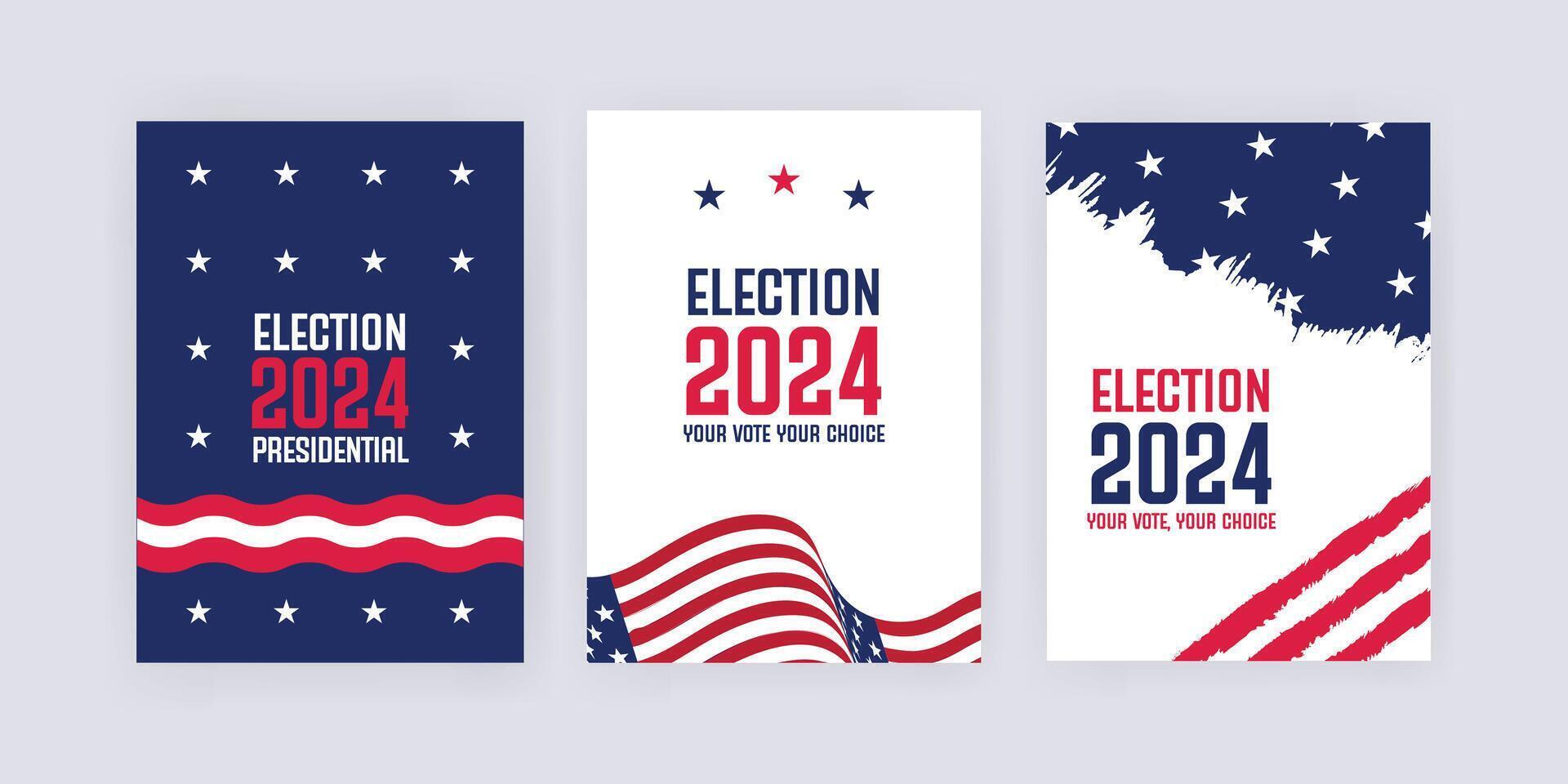 elezione 2024 manifesto modello, impostato di aviatore per presidenziale elezione 2024 con bandiere, eps vettore illustrazione