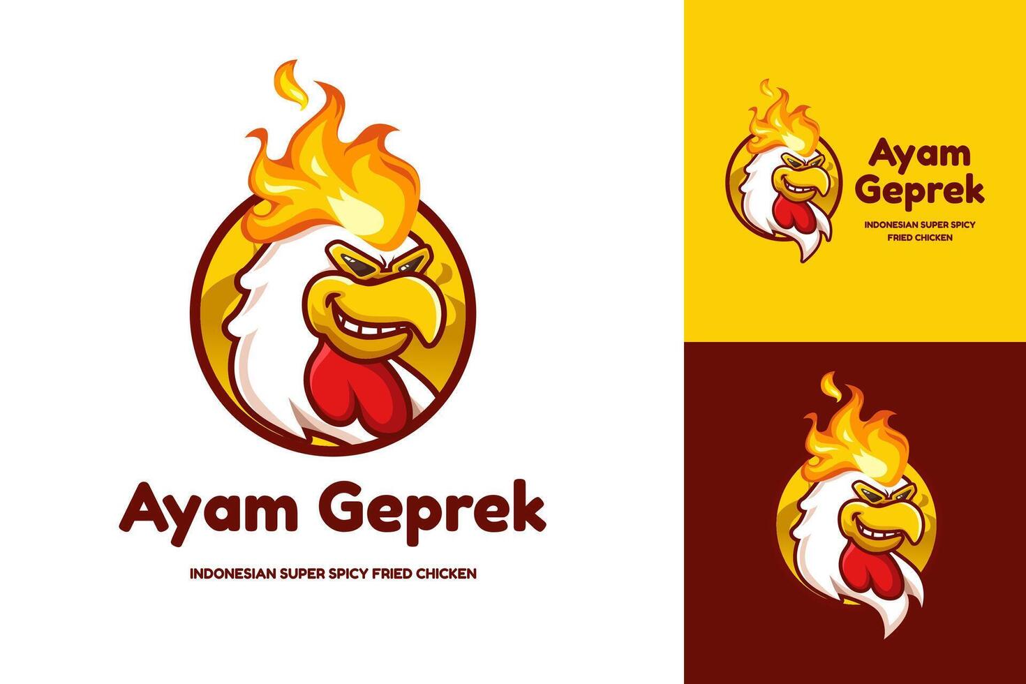 ayam geprek logo con pollo portafortuna per indonesiano speziato fritte pollo ristorante vettore