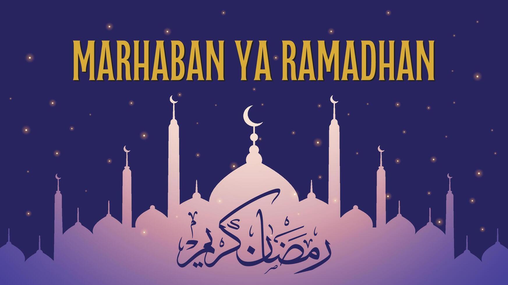 Ramadan kareem Arabo calligrafia saluto disegno, islamico stile moschea cupola con stelle e verde sfondo, bellissimo striscione, aviatore o sociale media inviare vettore